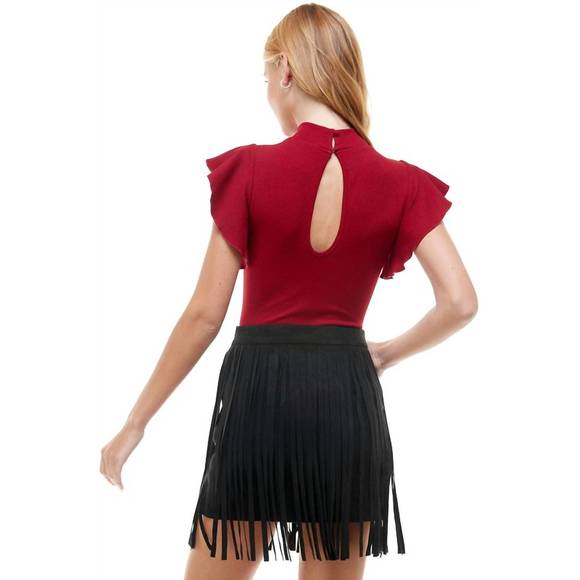 NEW TCEC ribbed mock neck bodysuit in burgundy - Picture 3 of 4